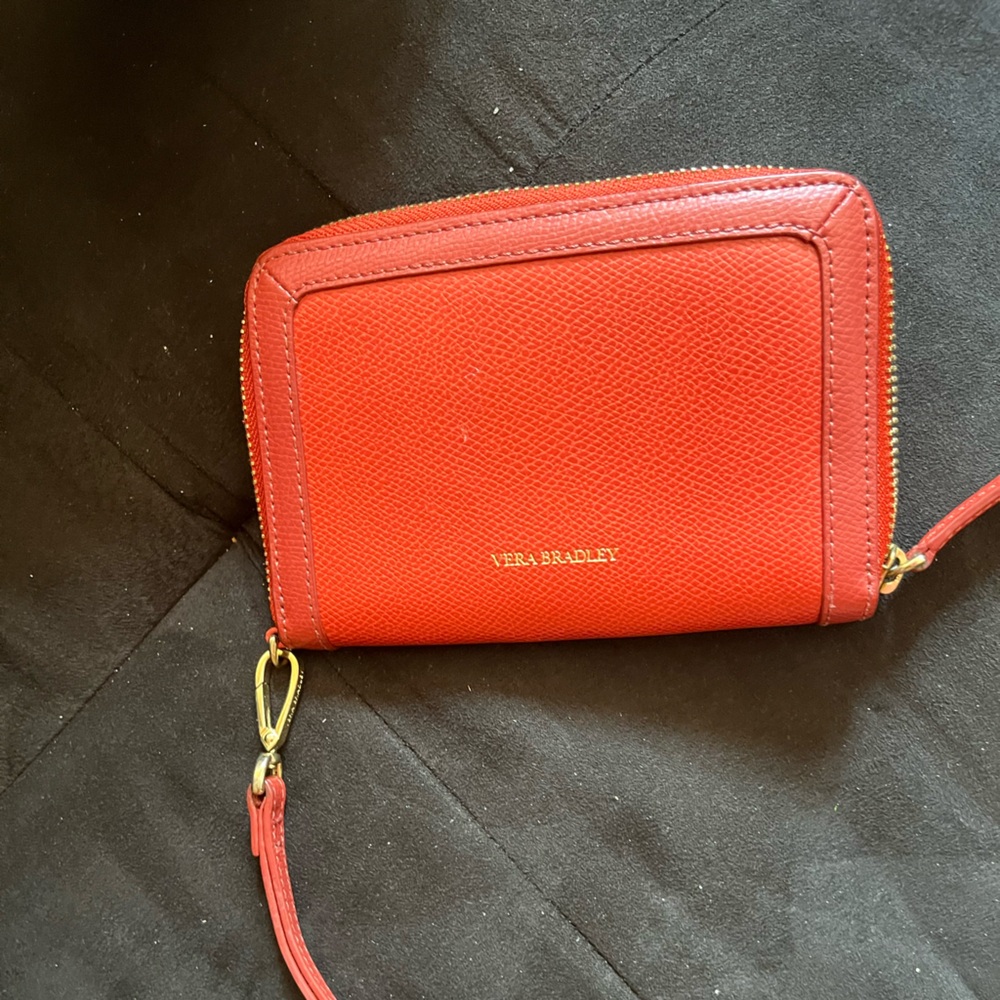 Vera Bradley Grab & Go Pebbled Leather Wristlet Wallet orange